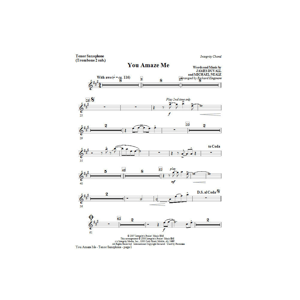 You Amaze Me - Bass Clarinet (sub. Tbn 3)