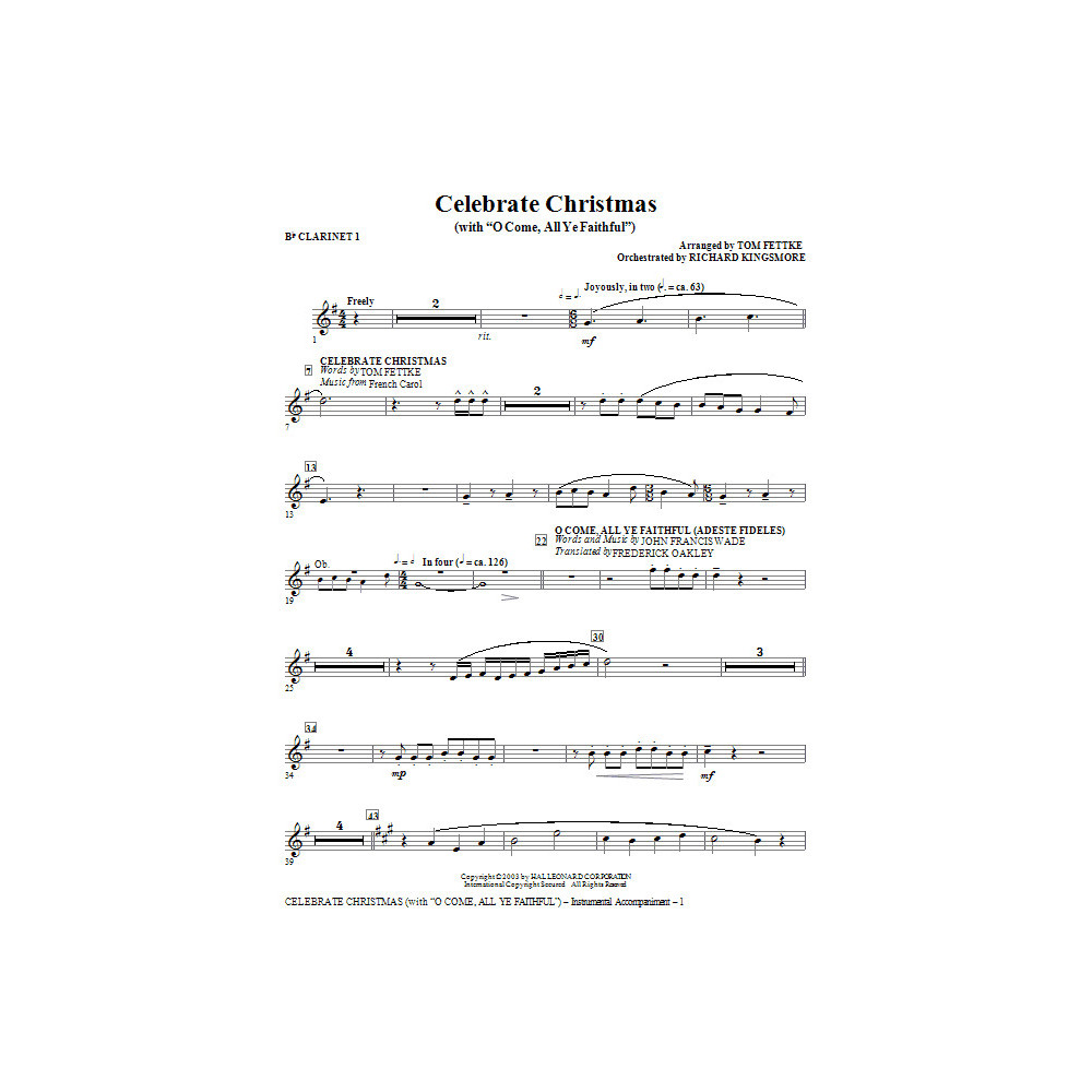 Feiere Weihnachten (mit O Come, All Ye Faithful) - Bb Klarinette 1