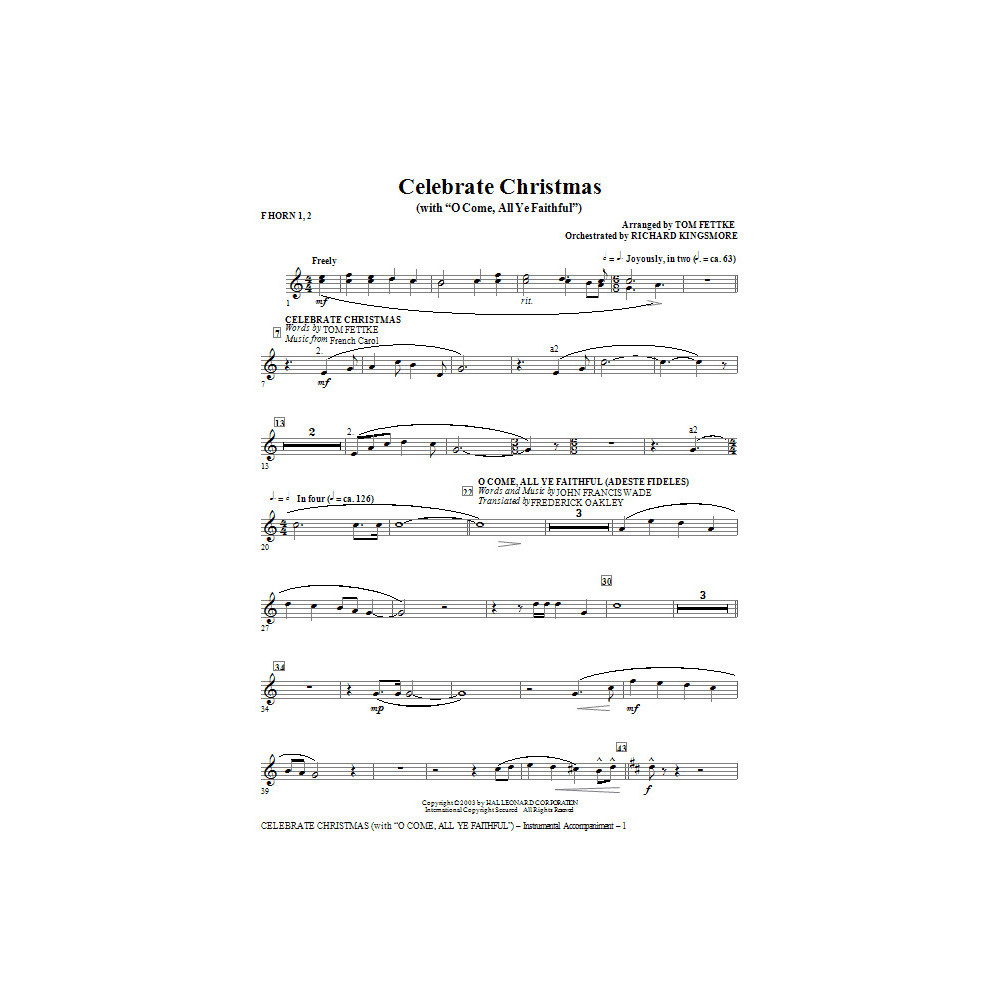 Feiere Weihnachten (mit O Come, All Ye Faithful) - F Horn 1 & 2