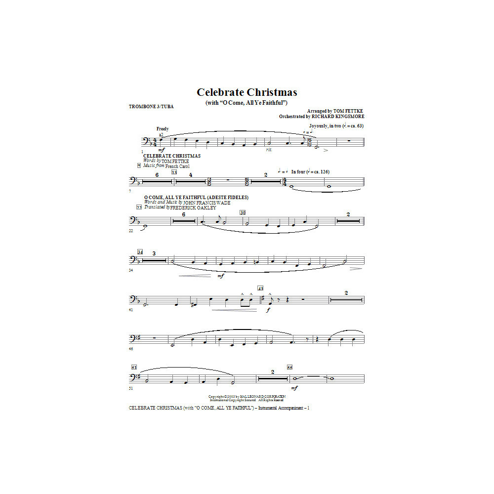 Feiere Weihnachten (mit O Come, All Ye Faithful) - Posaune 3/Tuba