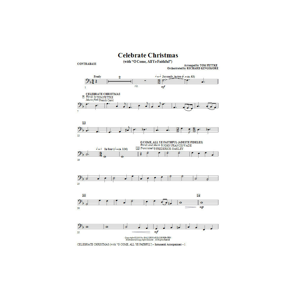 Feiere Weihnachten (mit O Come, All Ye Faithful) - Kontrabass