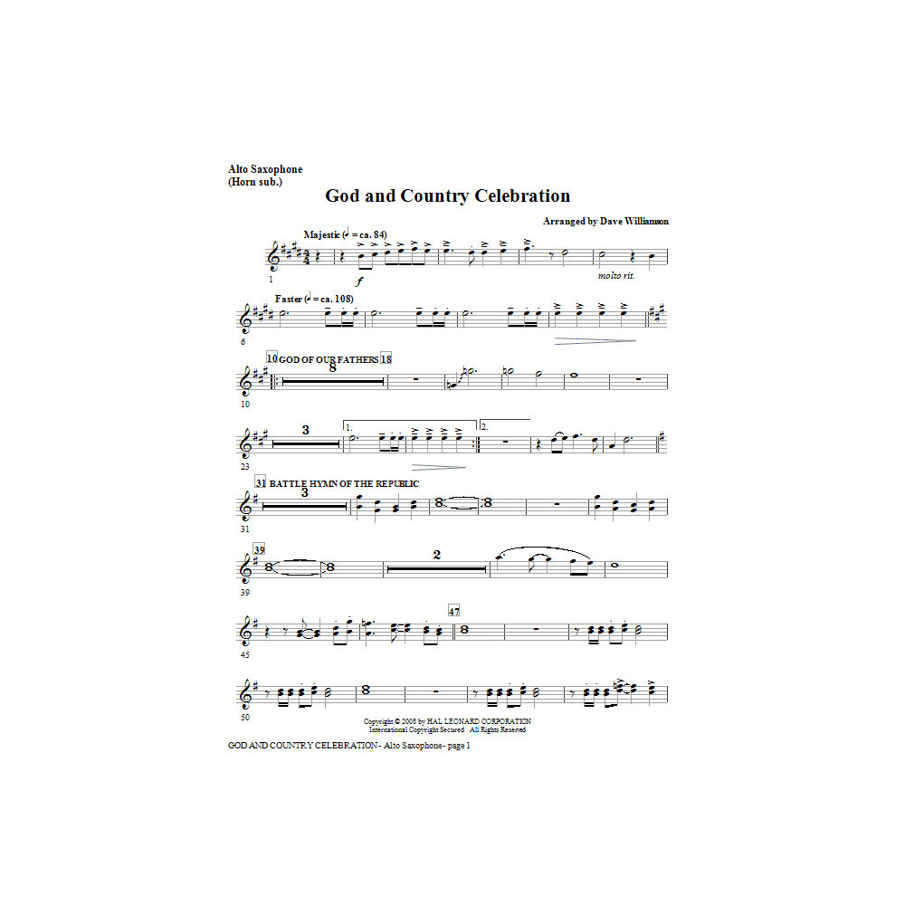 God And Country Celebration (Medley) - Tenor Sax (Trombone 2 sub)