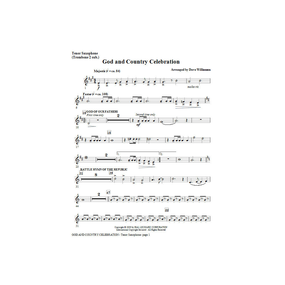 God And Country Celebration (Medley) - Bass Clarinet (sub. Tbn 3)
