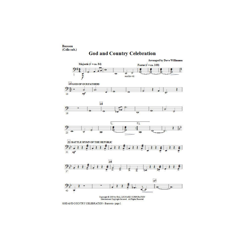 God And Country Celebration (Medley) - Keyboard String Reduction