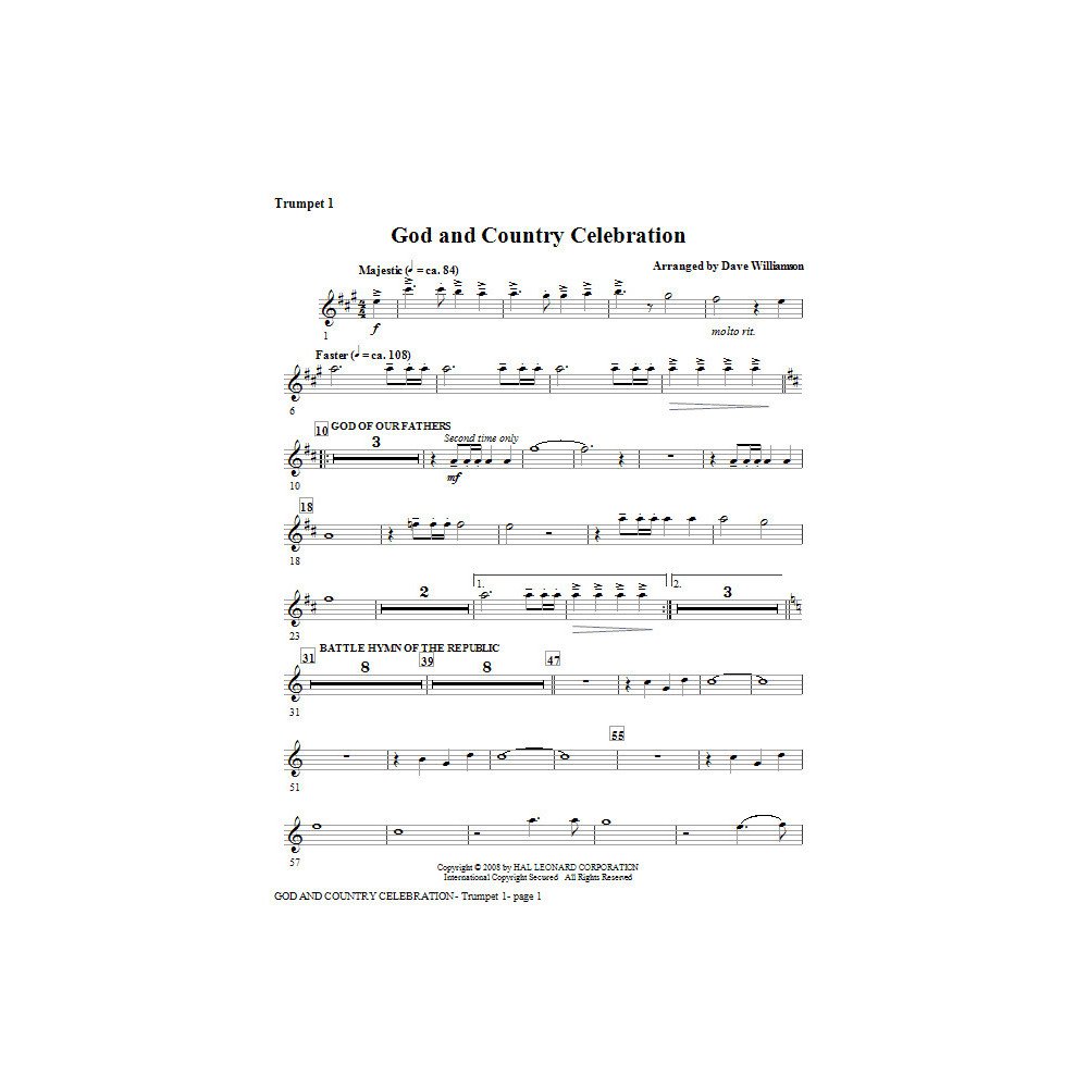 God And Country Celebration (Medley) - Trumpet 1