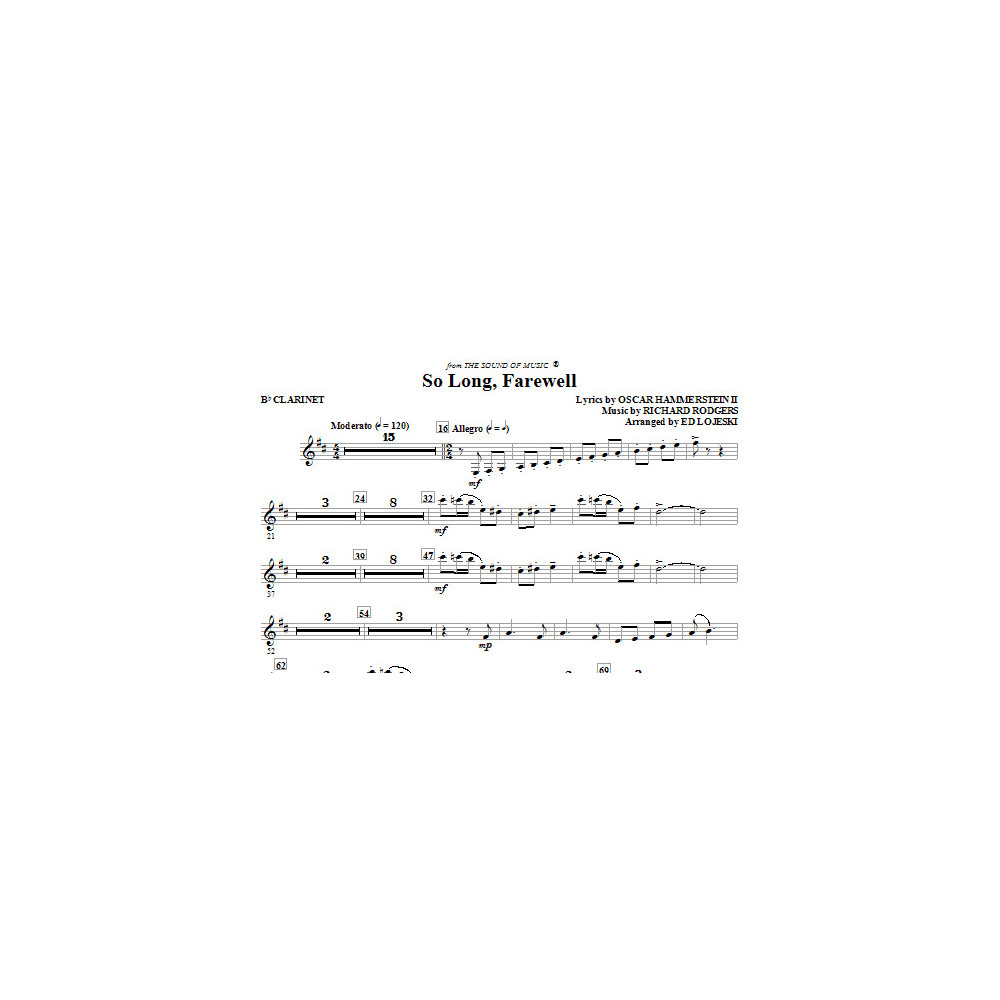 So Long, Farewell (from The Sound Of Music) - Bb Clarinet
