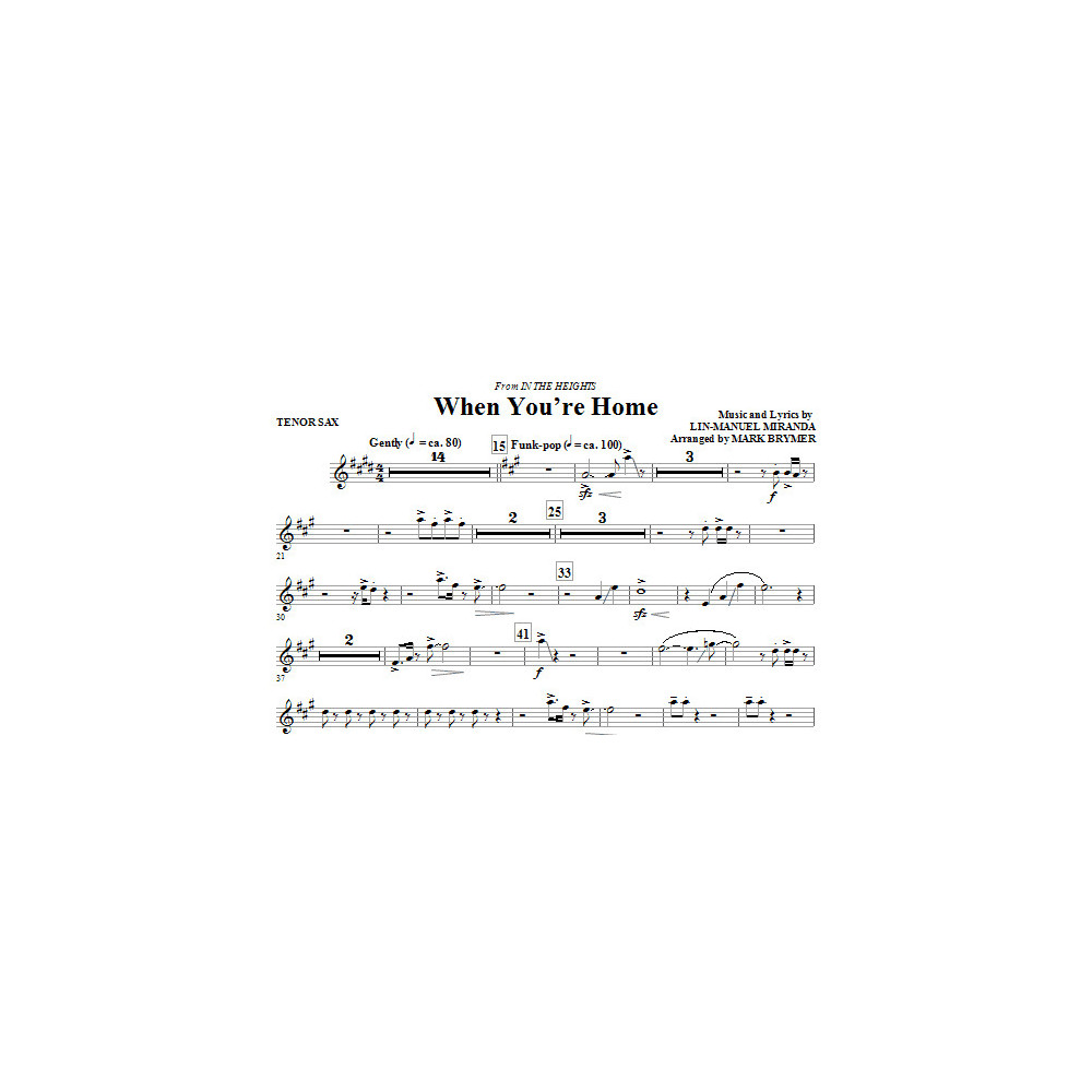 When You're Home (from In The Heights) (arr. Mark Brymer) - Tenor Saxophone