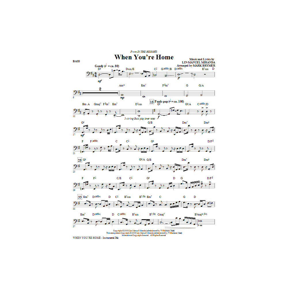 Wenn du zu Hause bist (aus In The Heights) (arr. Mark Brymer) - Bass