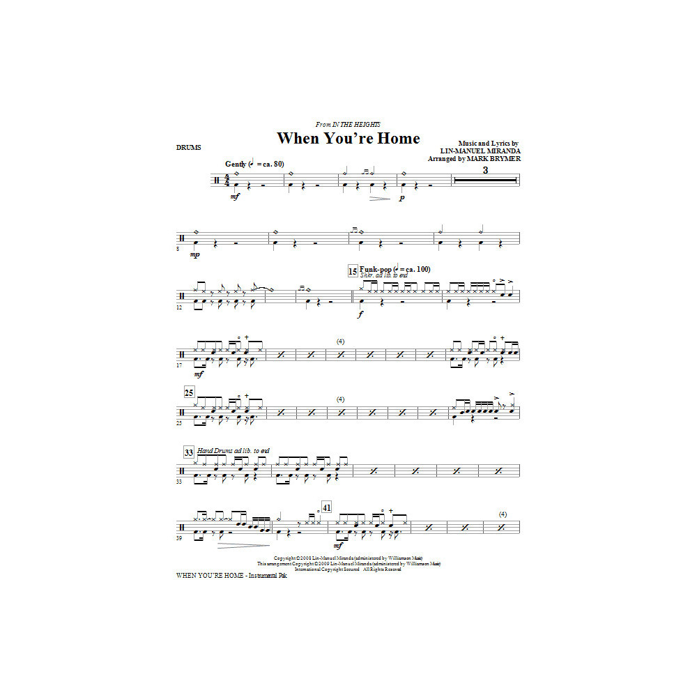 Wenn du zu Hause bist (aus In The Heights) (arr. Mark Brymer) - Schlagzeug