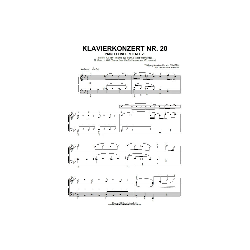 Piano Concerto No.20, theme from the Second Movement (Romance)