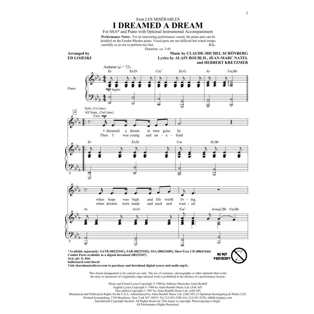 I Dreamed A Dream (aus Les Miserables) (arr. Ed Lojeski)