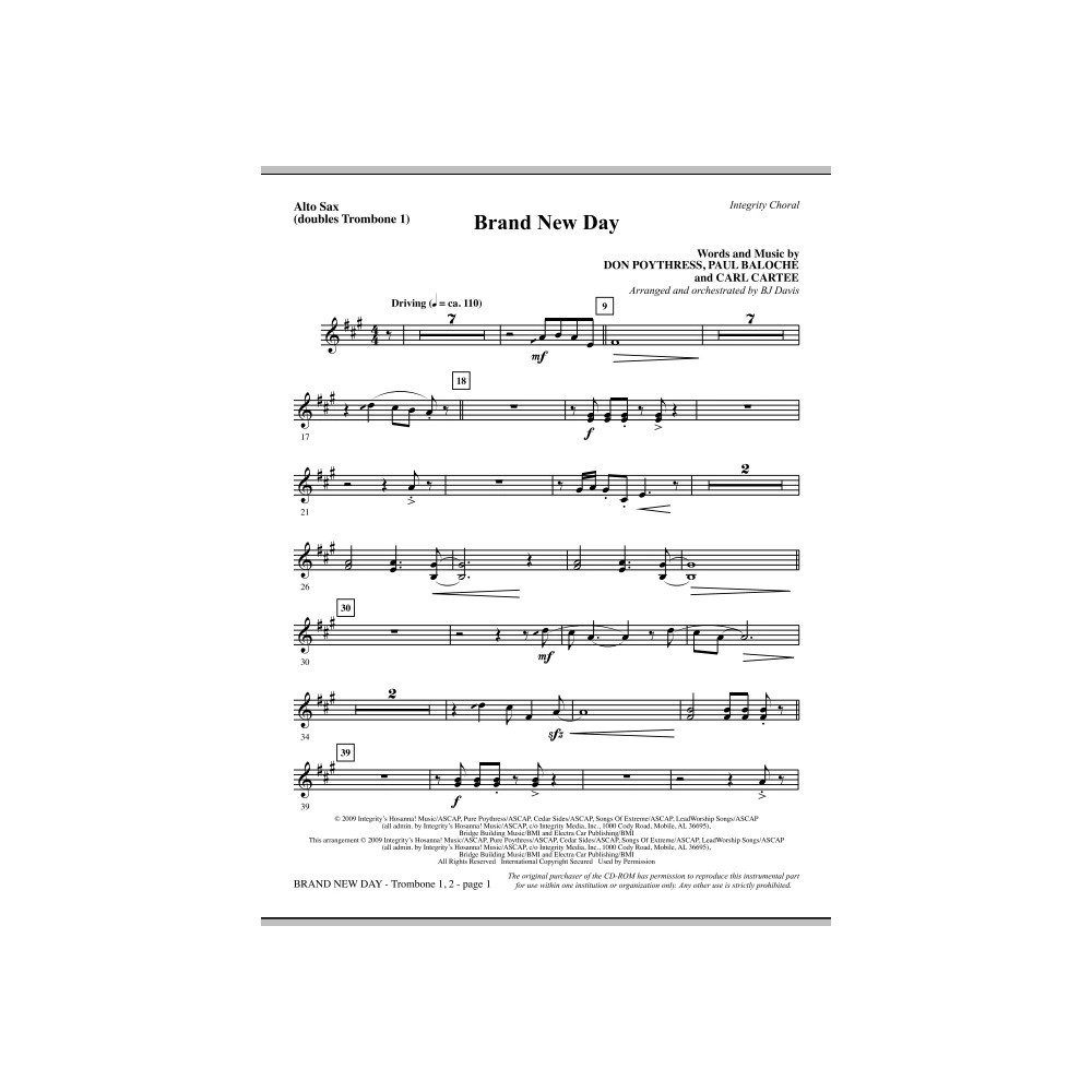 Brand New Day - Alto Sax (Trombone 1 Sub)