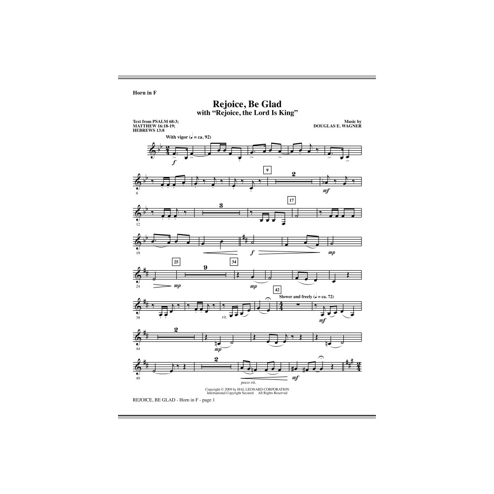Rejoice, Be Glad! (with Rejoice, The Lord Is King) - F Horn