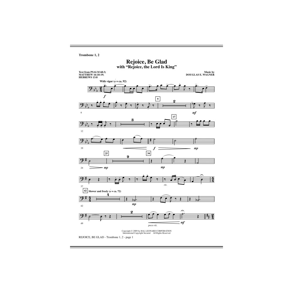 Rejoice, Be Glad! (with Rejoice, The Lord Is King) - Trombone 1 & 2
