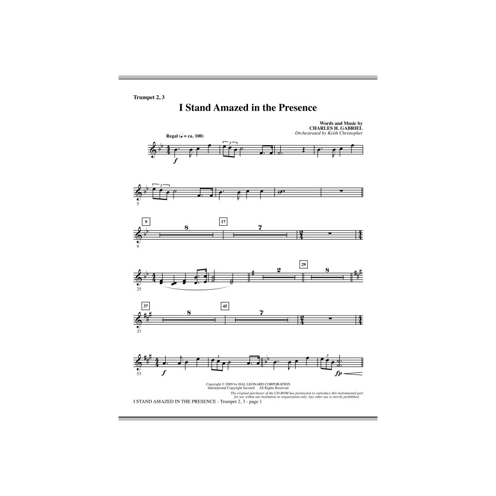 I Stand Amazed In The Presence - Bb Trumpet 2,3