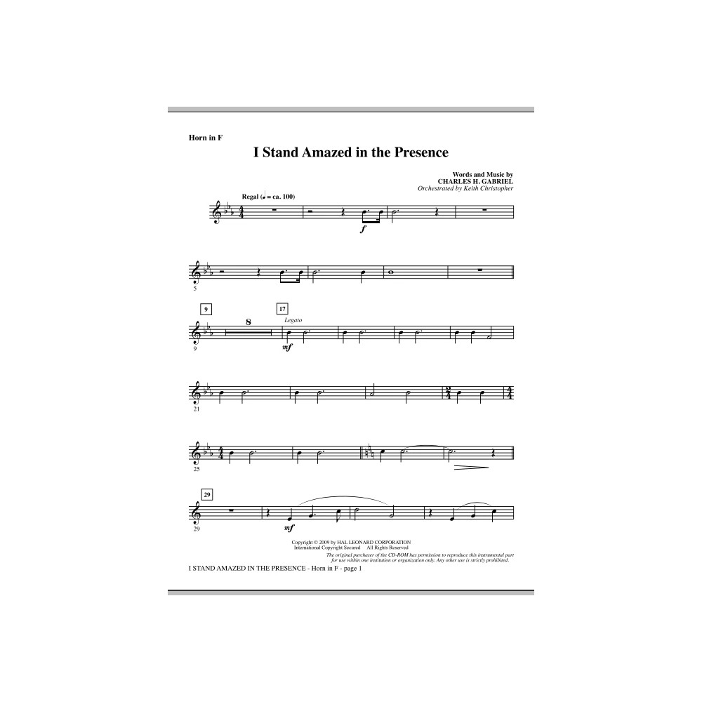 I Stand Amazed In The Presence - F Horn