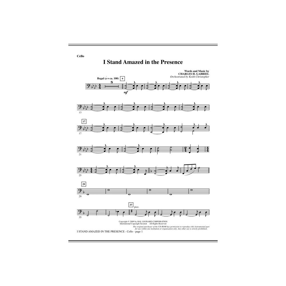 I Stand Amazed In The Presence - Cello