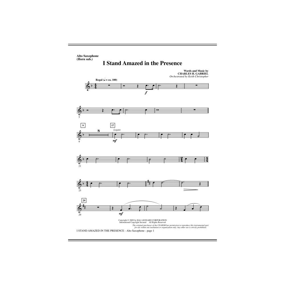 I Stand Amazed In The Presence - Alto Sax (sub. Horn)