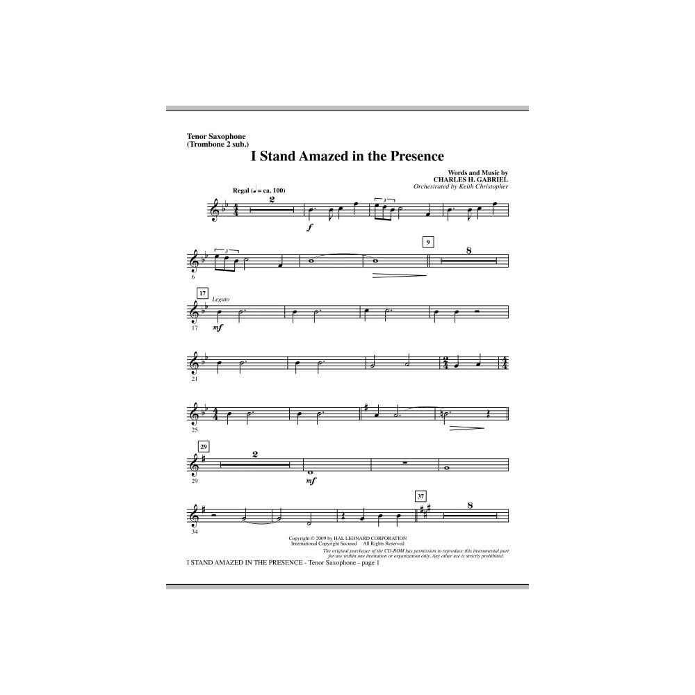 I Stand Amazed In The Presence - Tenor Sax (sub. Tbn 2)