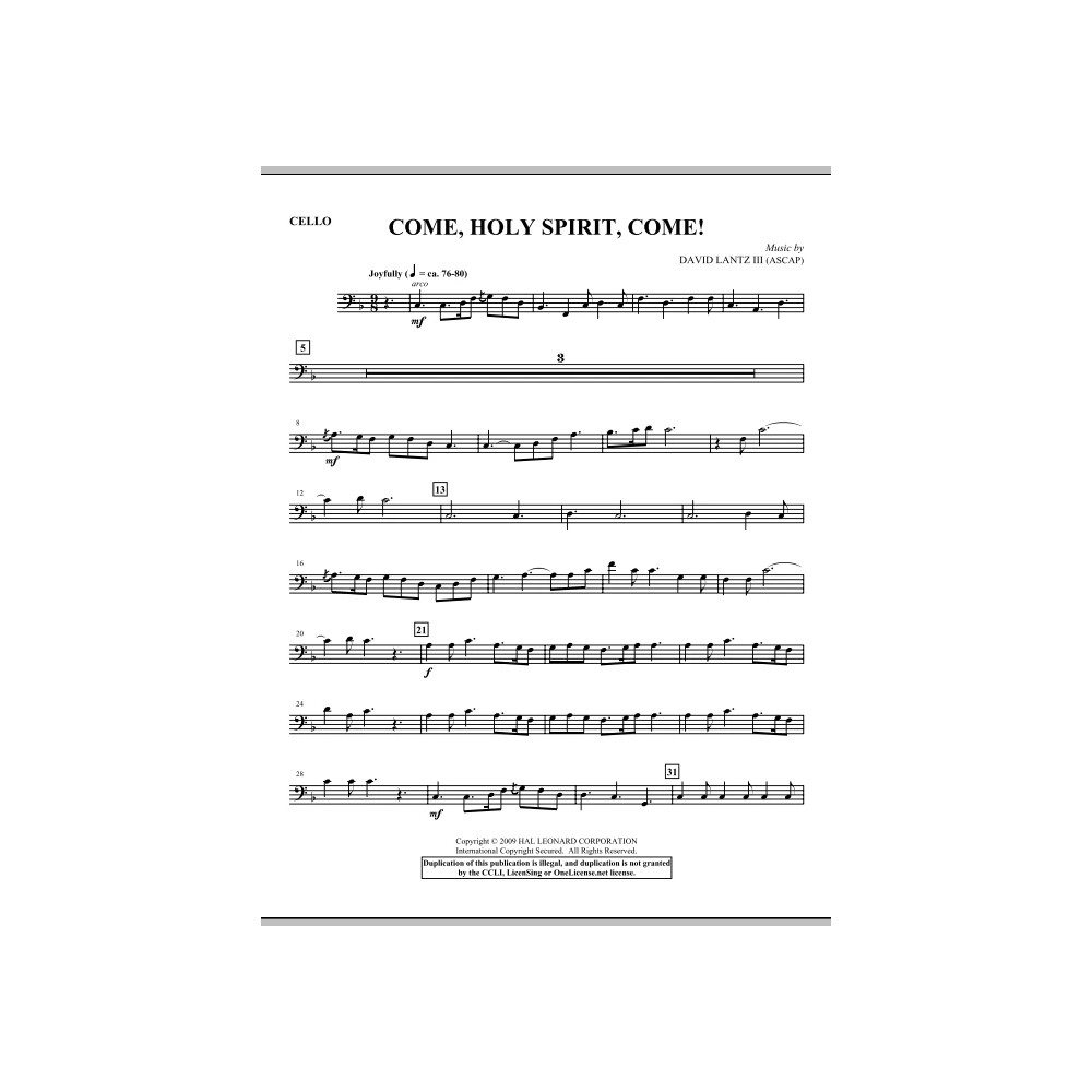 Come, Holy Spirit, Come! - Cello