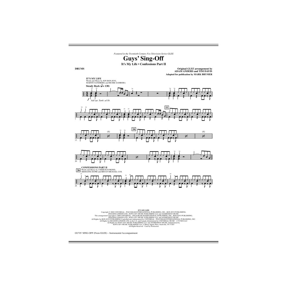 Guys' Sing-Off (from Glee) - Drums