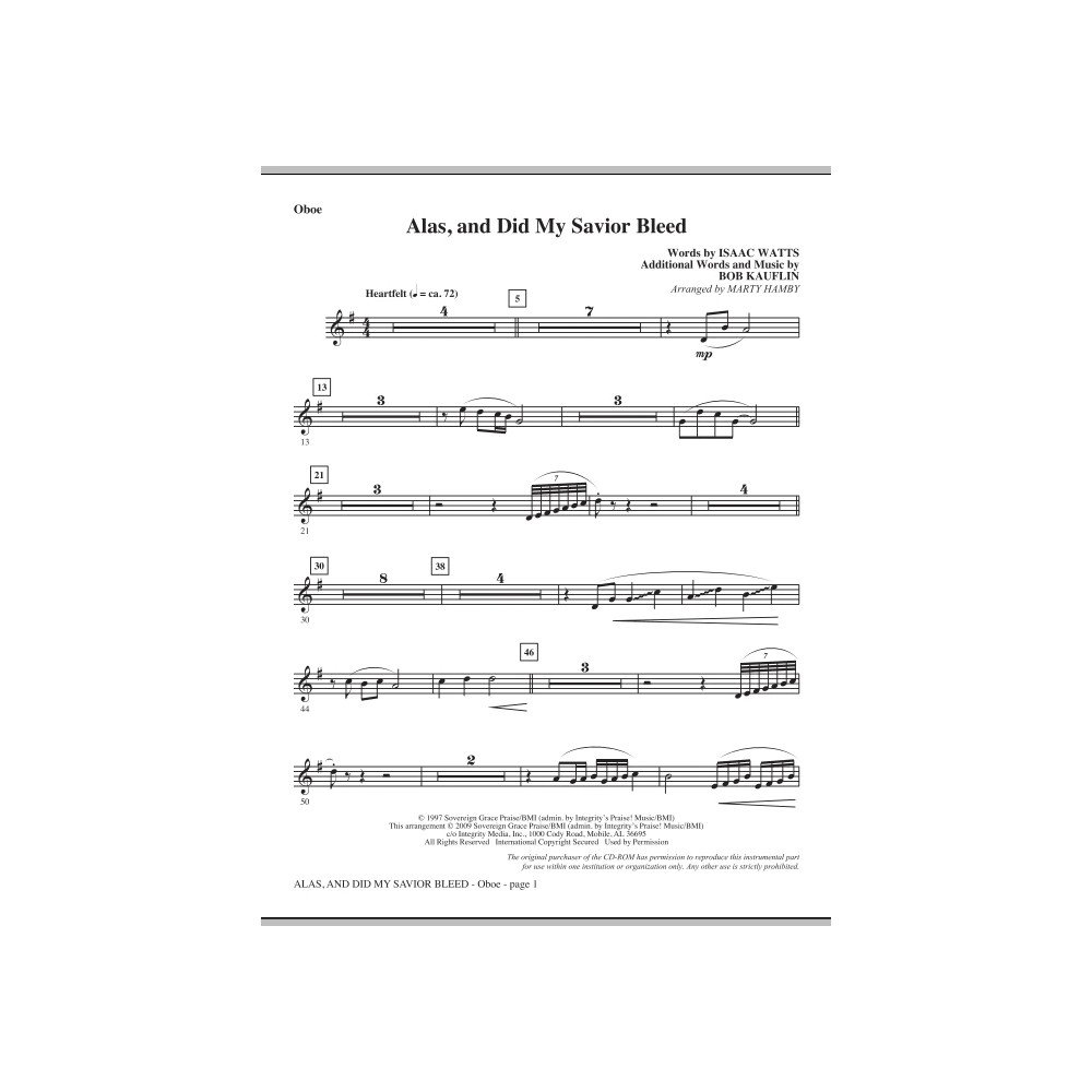 Alas, And Did My Savior Bleed - Oboe