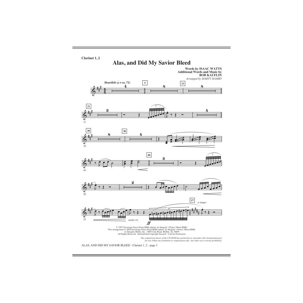 Alas, And Did My Savior Bleed - Clarinet 1 & 2