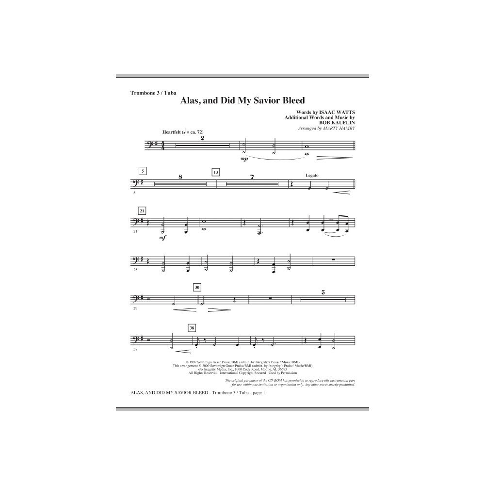 Alas, And Did My Savior Bleed - Posaune 3/Tuba