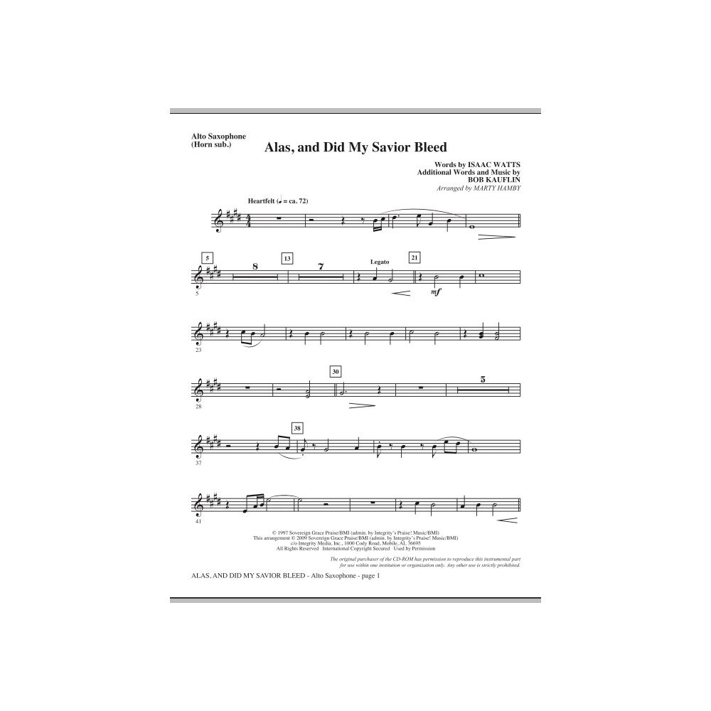Alas, And Did My Savior Bleed - Alto Sax (Horn sub.)