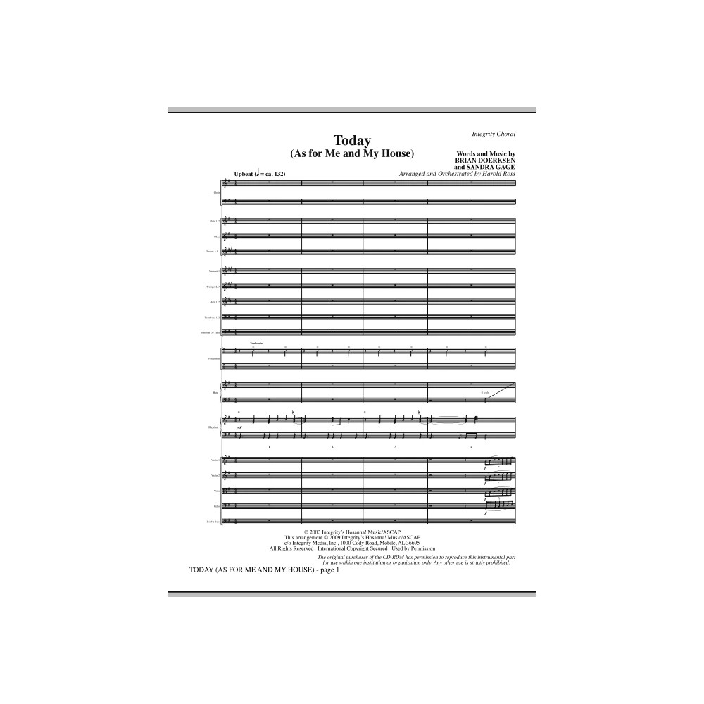 Today (As For Me And My House) - Full Score