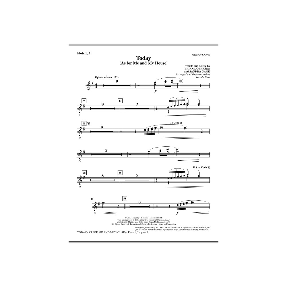 Today (As For Me And My House) - Flute 1 & 2