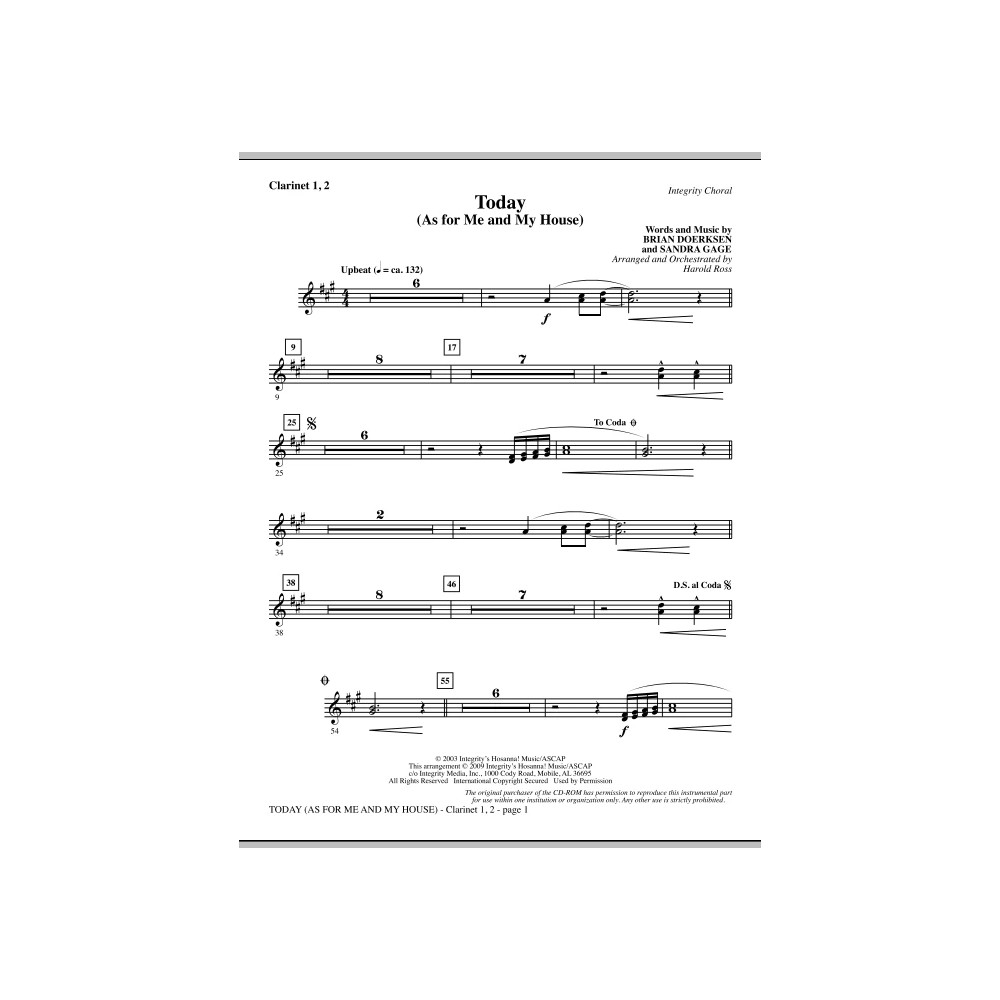 Today (As For Me And My House) - Clarinet 1 & 2