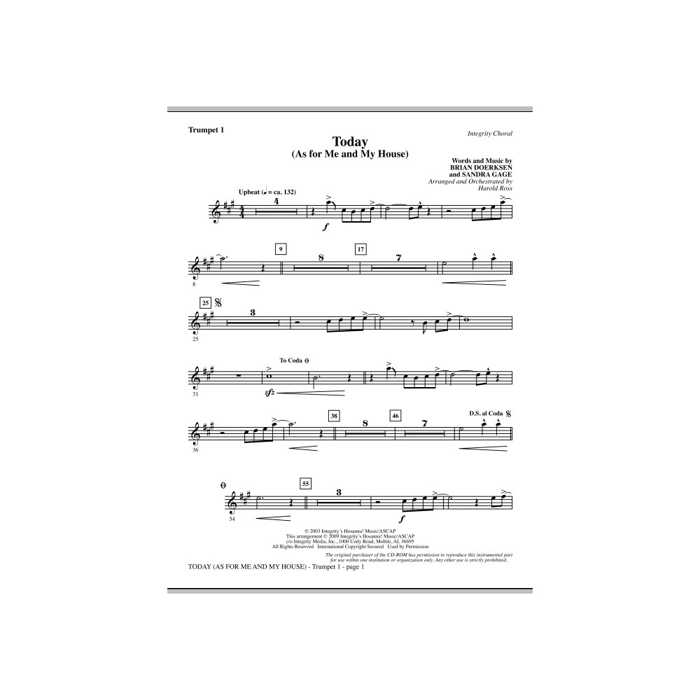 Today (As For Me And My House) - Trumpet 1