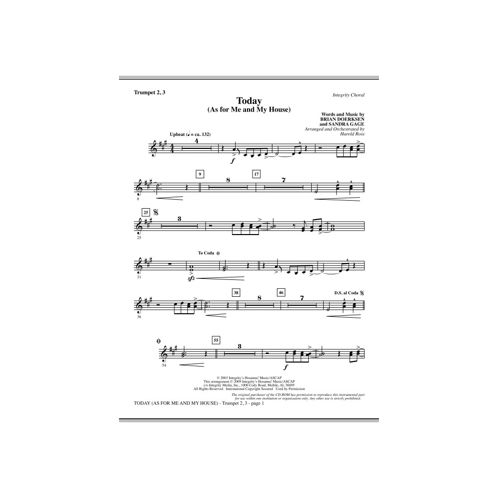Today (As For Me And My House) - Trumpet 2 & 3