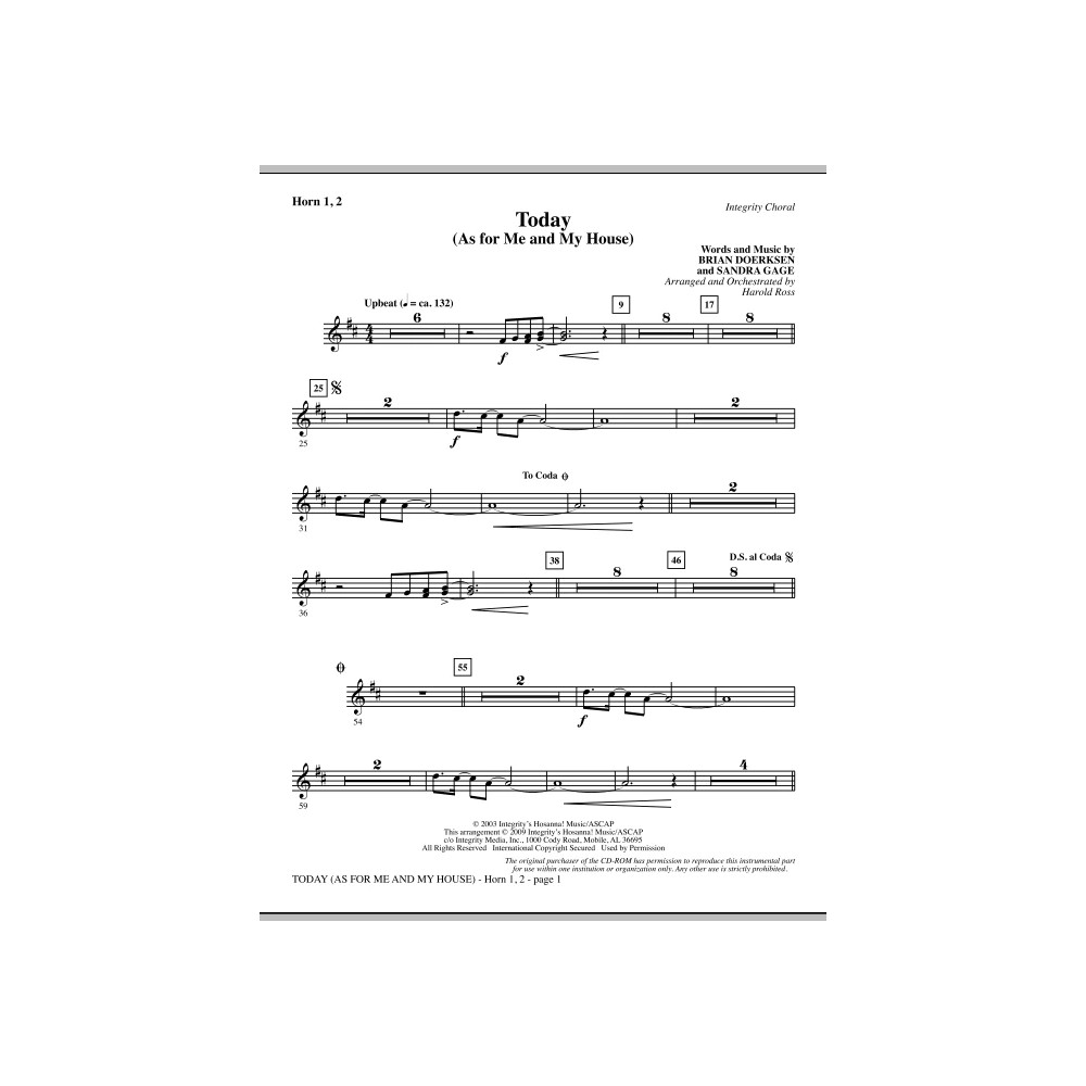 Today (As For Me And My House) - Horn 1 & 2