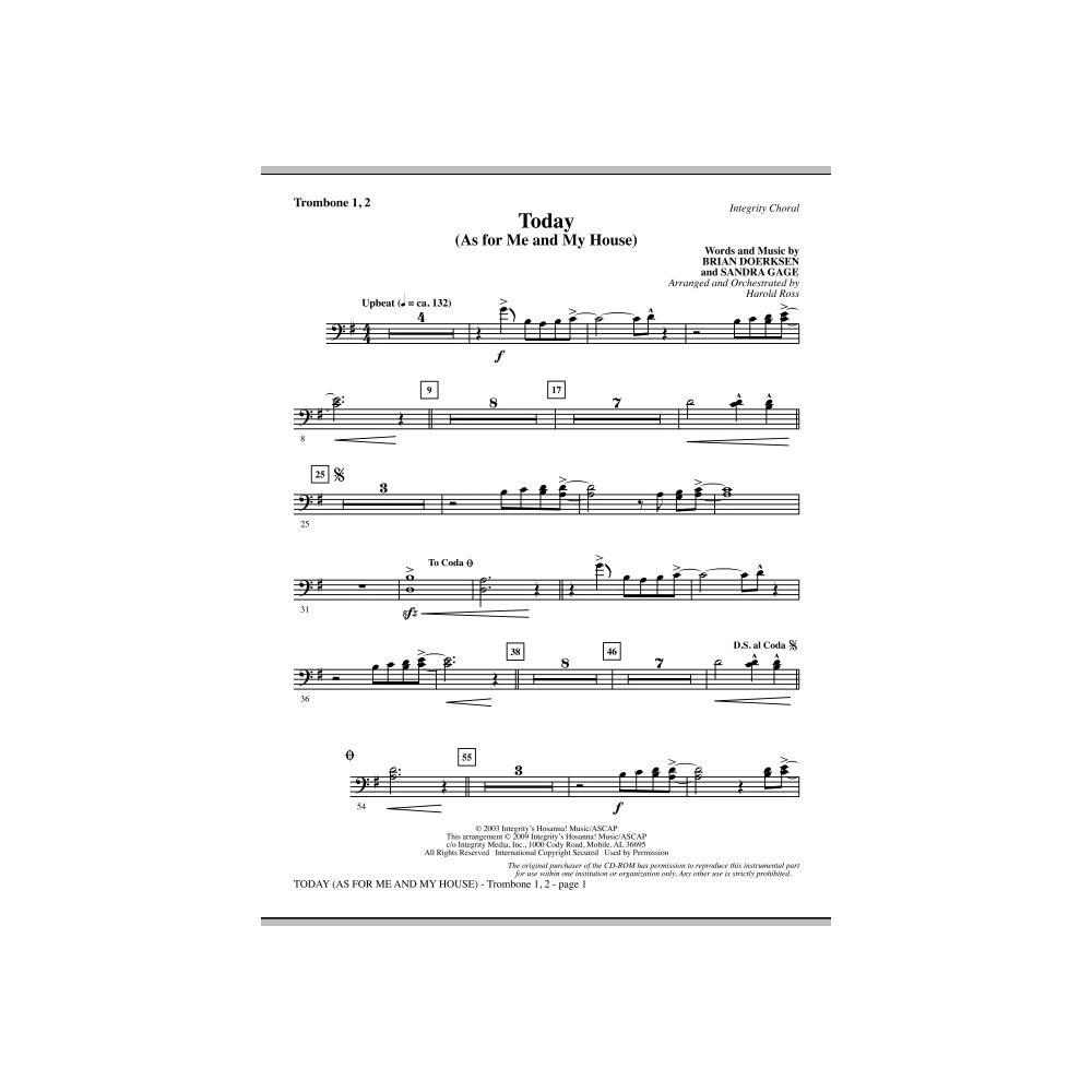 Today (As For Me And My House) - Trombone 1 & 2