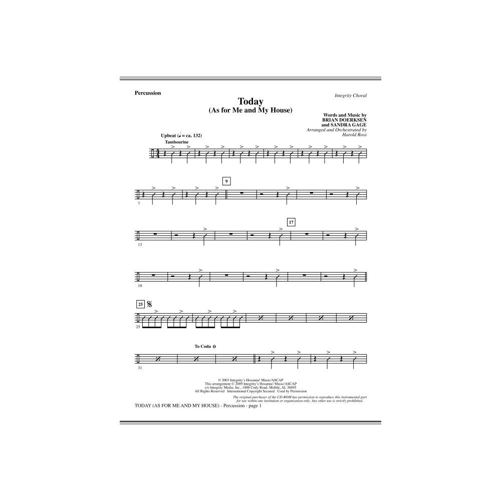 Today (As For Me And My House) - Percussion