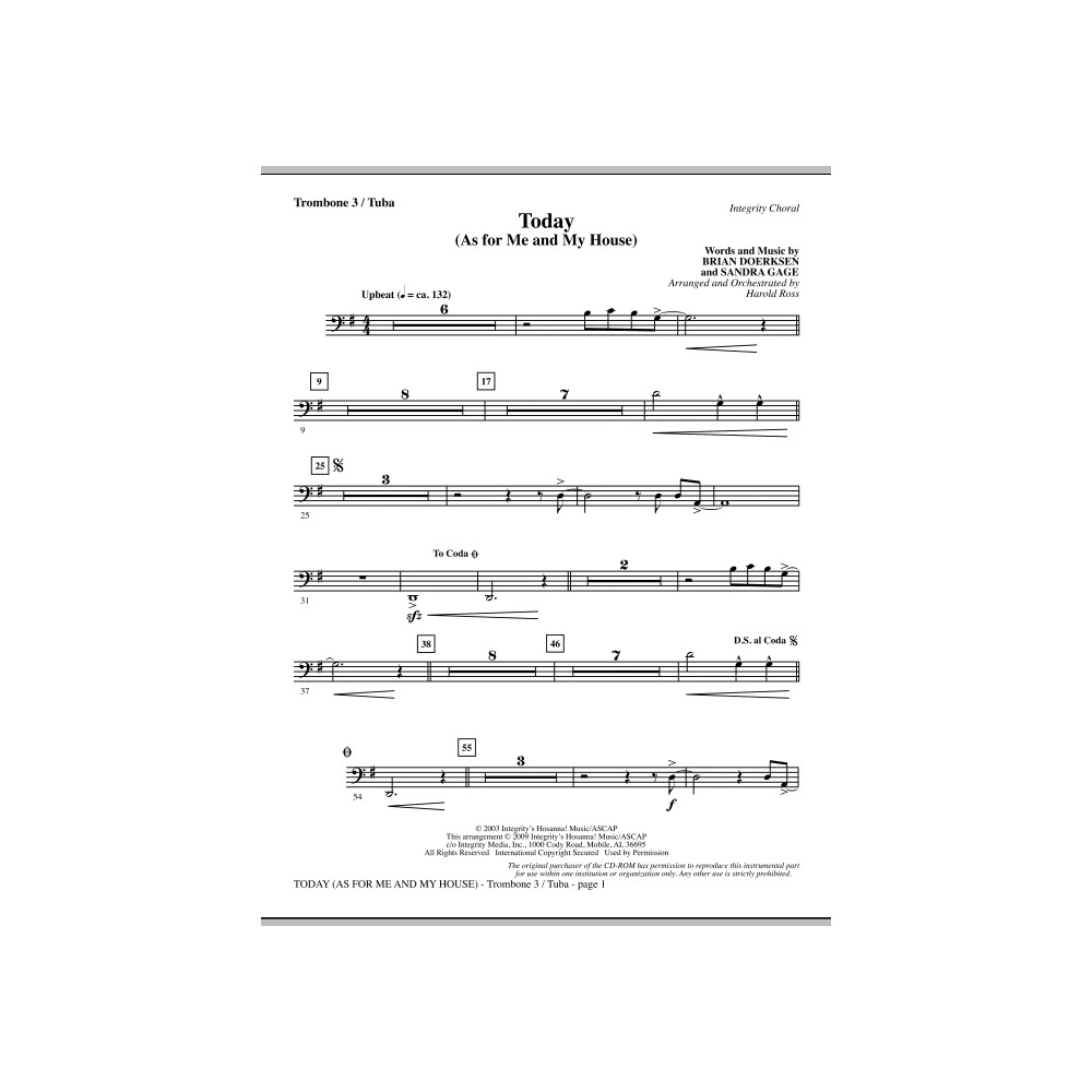 Today (As For Me And My House) - Trombone 3/Tuba