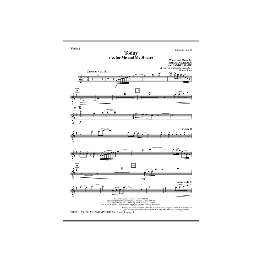 Today (As For Me And My House) - Violin 1