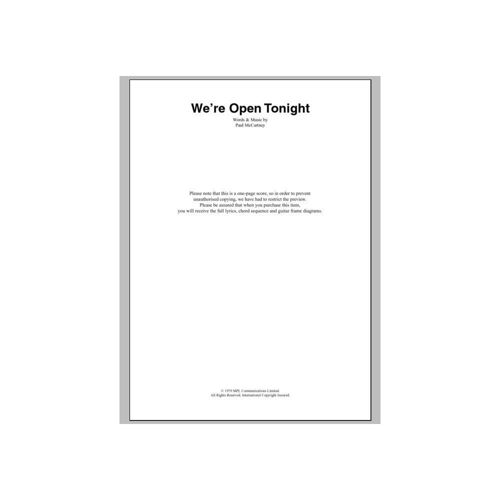 We're Open Tonight