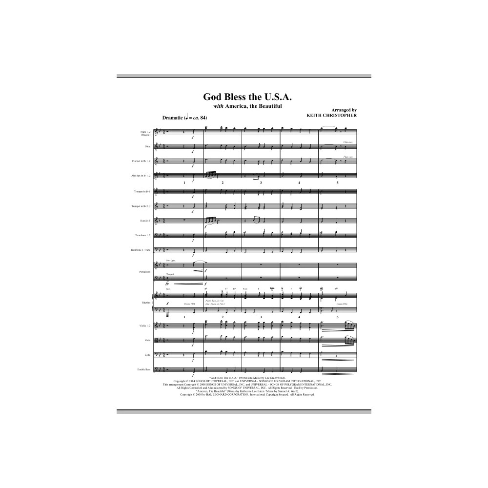 God Bless The U.S.A (with America, The Beautiful) - Score