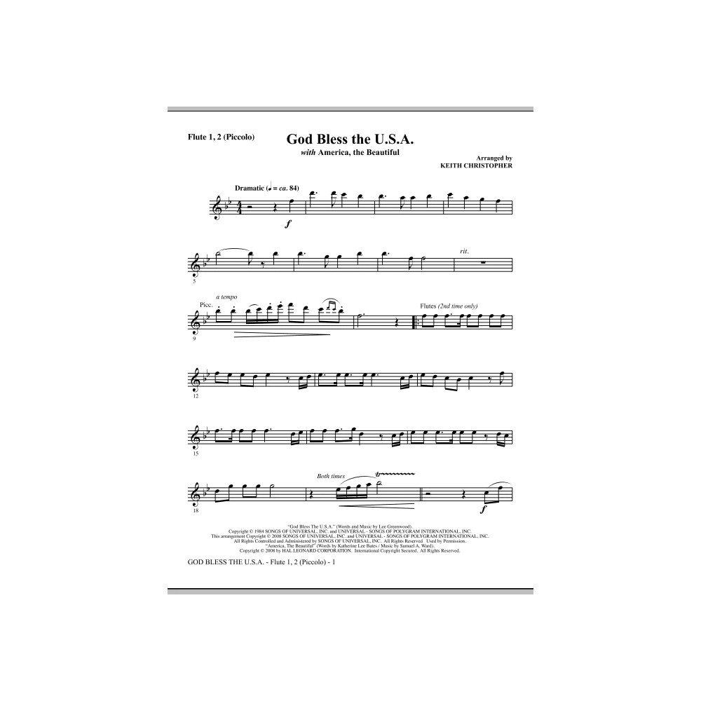 God Bless The U.S.A (with America, The Beautiful) - Flute 1,2/Piccolo