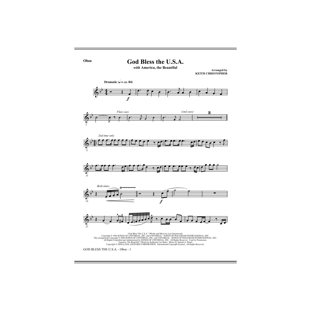 God Bless The U.S.A (with America, The Beautiful) - Oboe