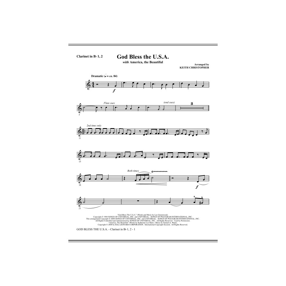 God Bless The U.S.A (with America, The Beautiful) - Bb Clarinet 1,2