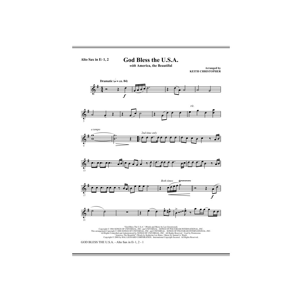 God Bless The U.S.A (with America, The Beautiful) - Eb Alto Saxophone 1,2