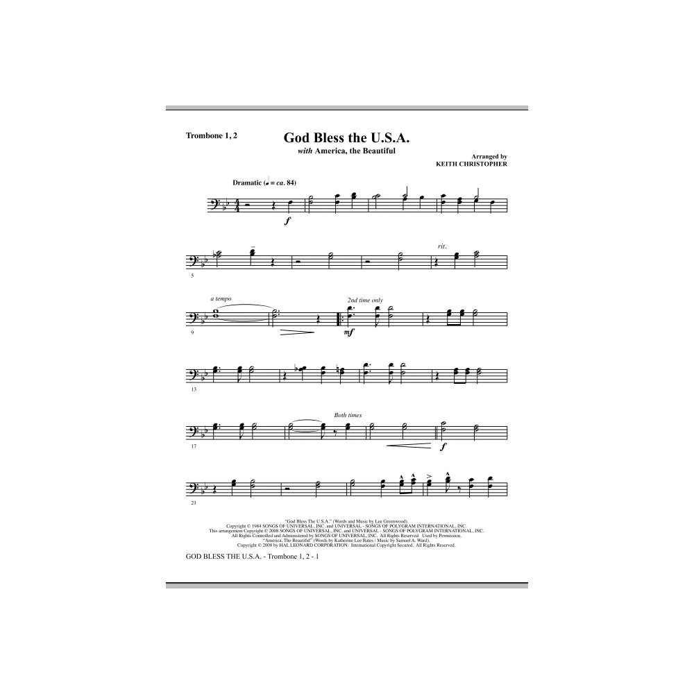 God Bless The U.S.A (with America, The Beautiful) - Trombone 1, 2