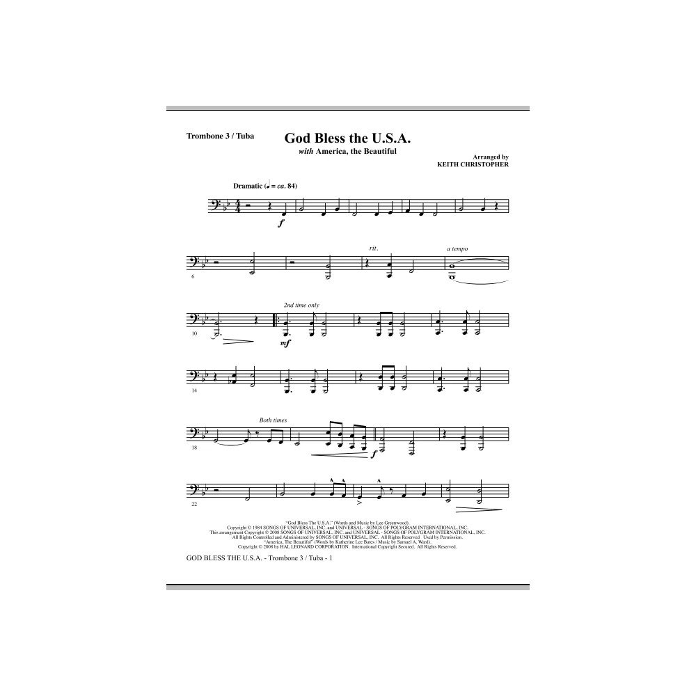 God Bless The U.S.A (with America, The Beautiful) - Trombone 3/Tuba
