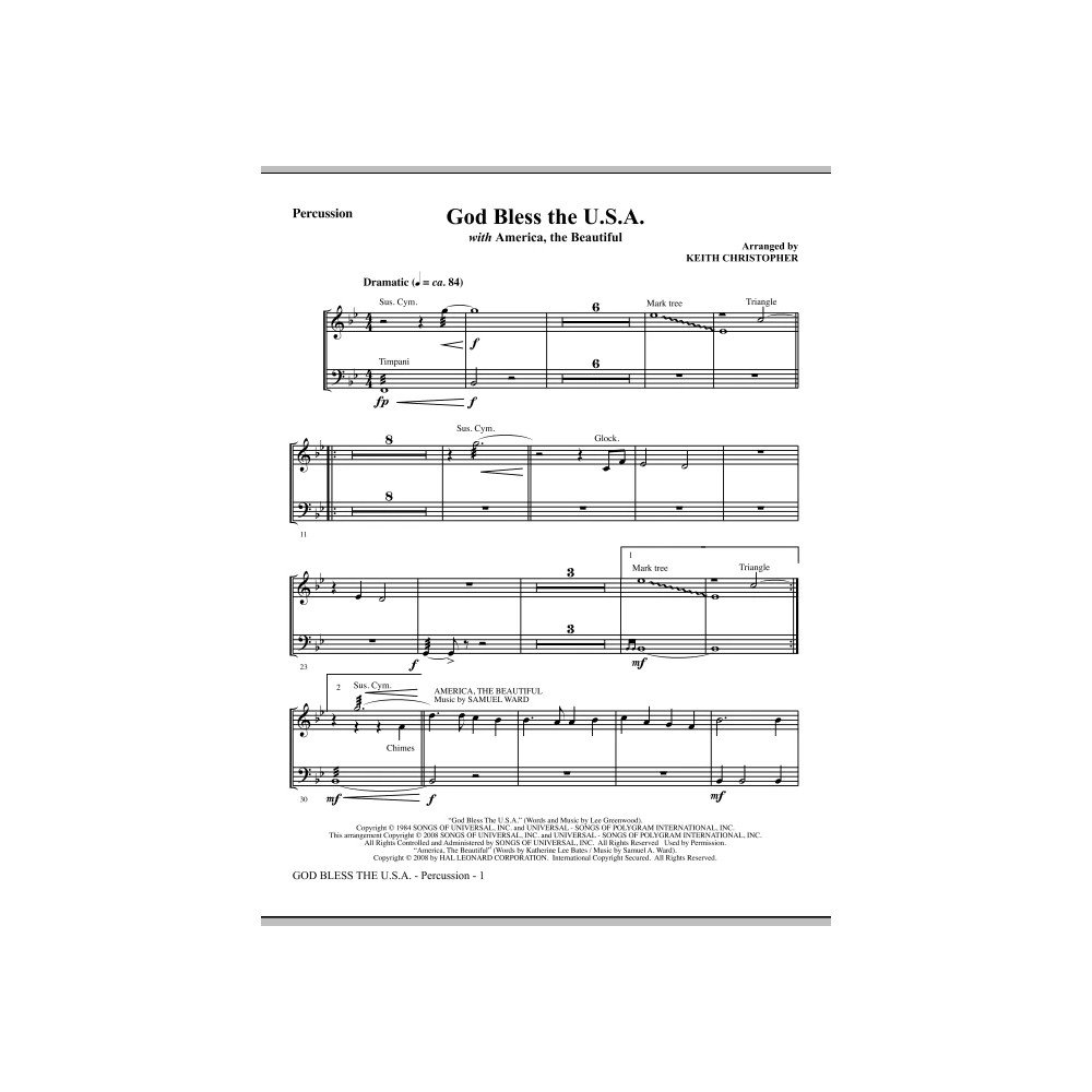 God Bless The U.S.A (with America, The Beautiful) - Percussion