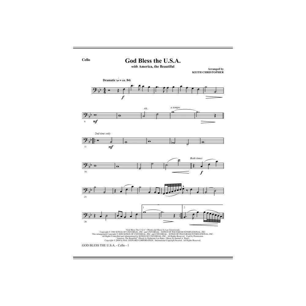 God Bless The U.S.A (with America, The Beautiful) - Double Bass