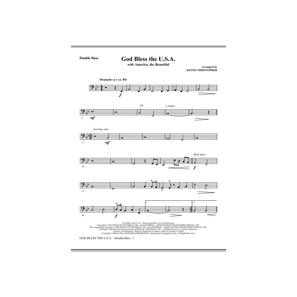 God Bless The U.S.A (with America, The Beautiful) - Bass Clar. (Double Bass sub.)